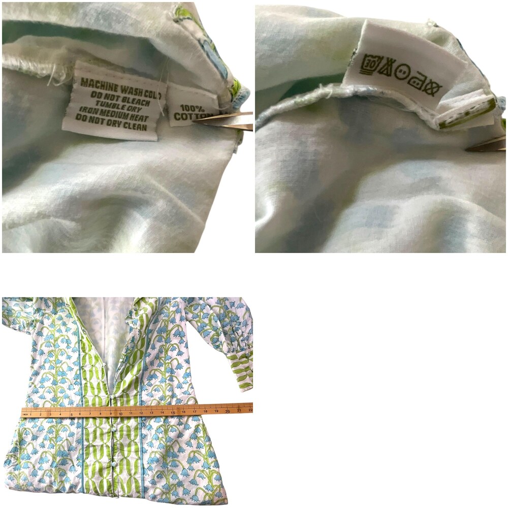 Sue Sartor Dress Womens S Blue Green Floral Cotton Long Sleeve Tunic *READ - Picture 16 of 16